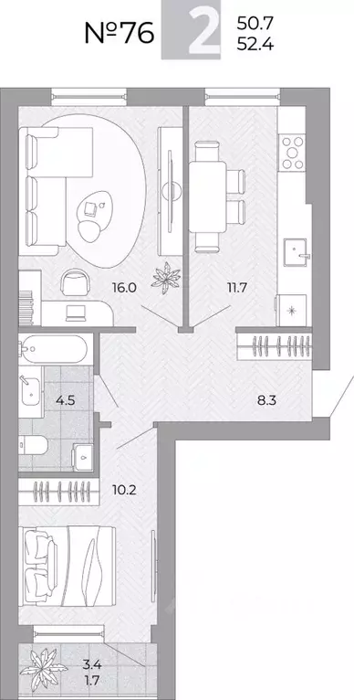 2-к кв. Калининградская область, Гурьевский муниципальный округ, пос. ... - Фото 1