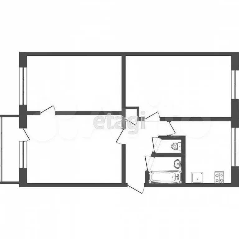 3-к. квартира, 59,6 м, 2/5 эт. - Фото 0