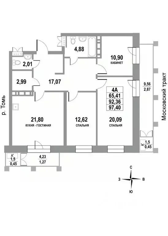 4-к кв. Томская область, Томск тракт Московский, 109Бк3 (97.4 м) - Фото 0