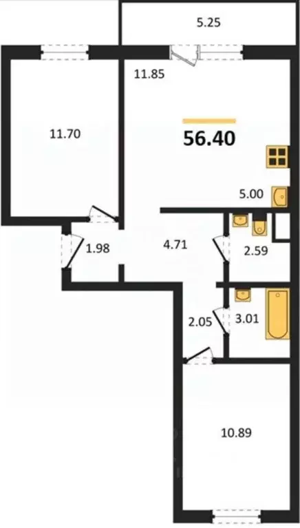 2-к кв. Челябинская область, Челябинск просп. Новоградский, 10 (56.6 ... - Фото 1