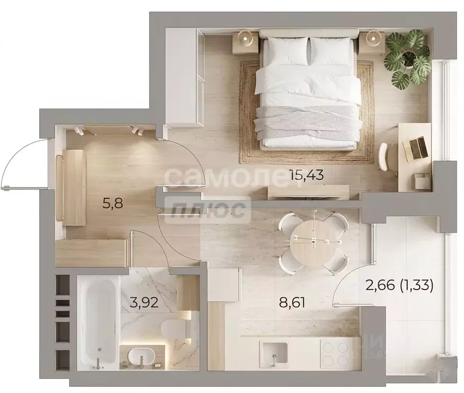1-к кв. Омская область, Омск ул. Завертяева, 1 (35.09 м) - Фото 2