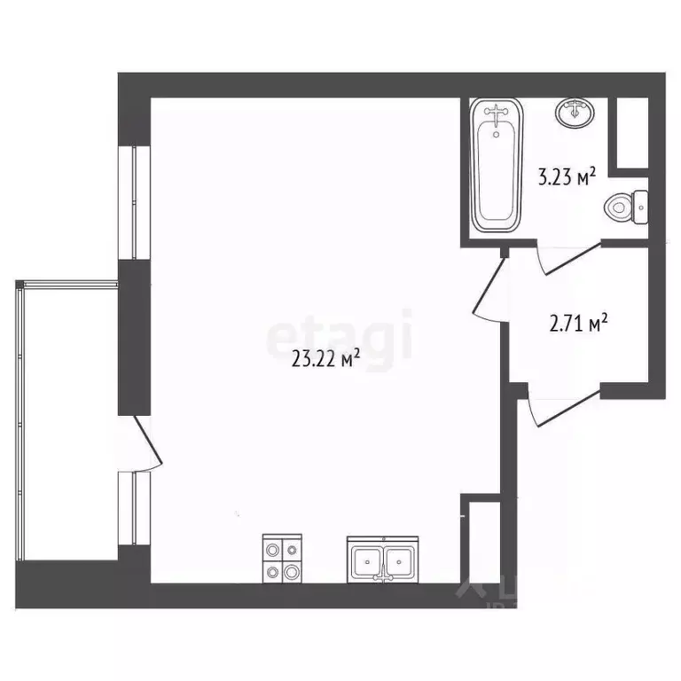 Студия Ярославская область, Ярославль ул. Строителей, 18 (30.09 м) - Фото 1