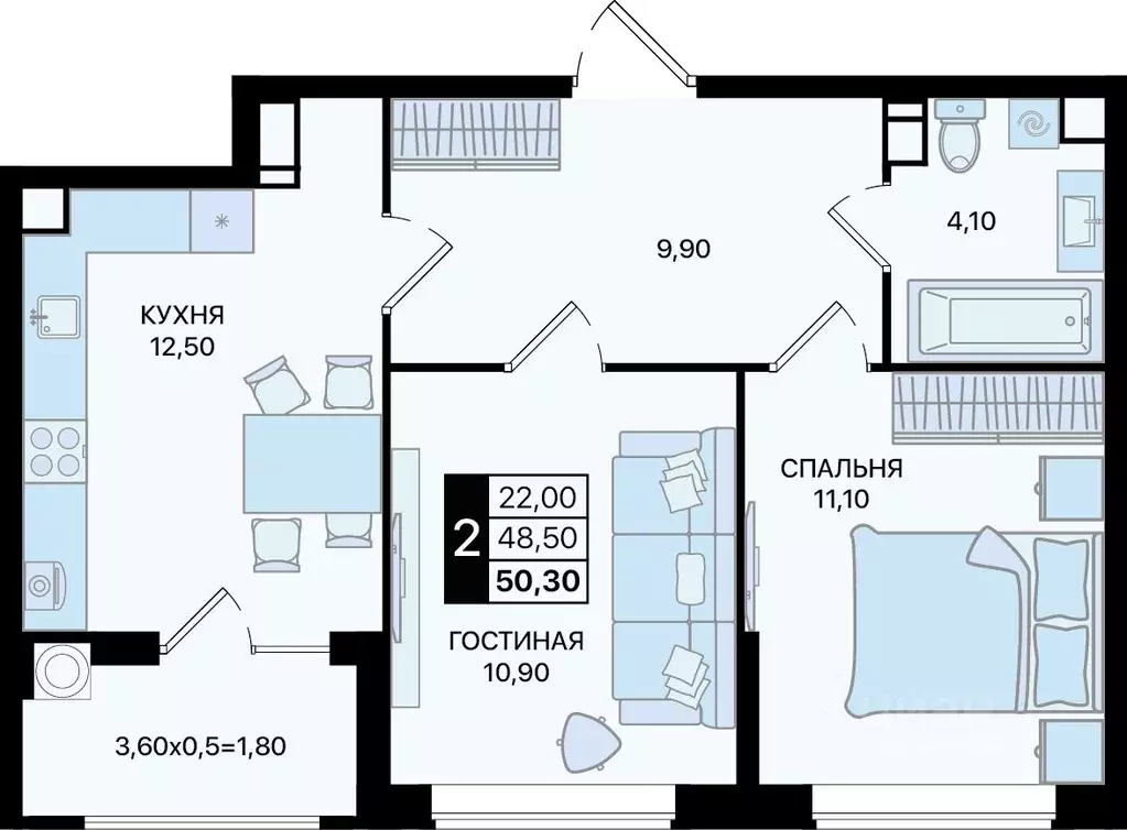 2-к кв. Ростовская область, Ростов-на-Дону Движение61 жилой комплекс ... - Фото 1