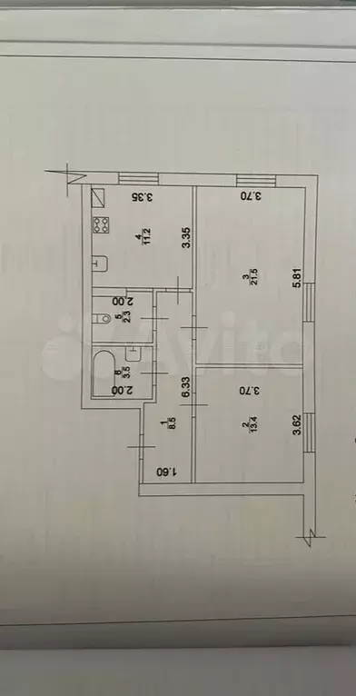 2-к. квартира, 60,4 м, 2/3 эт. - Фото 0