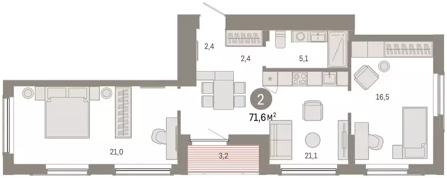2-комнатная квартира: Омск, Кировский округ (71.58 м) - Фото 2