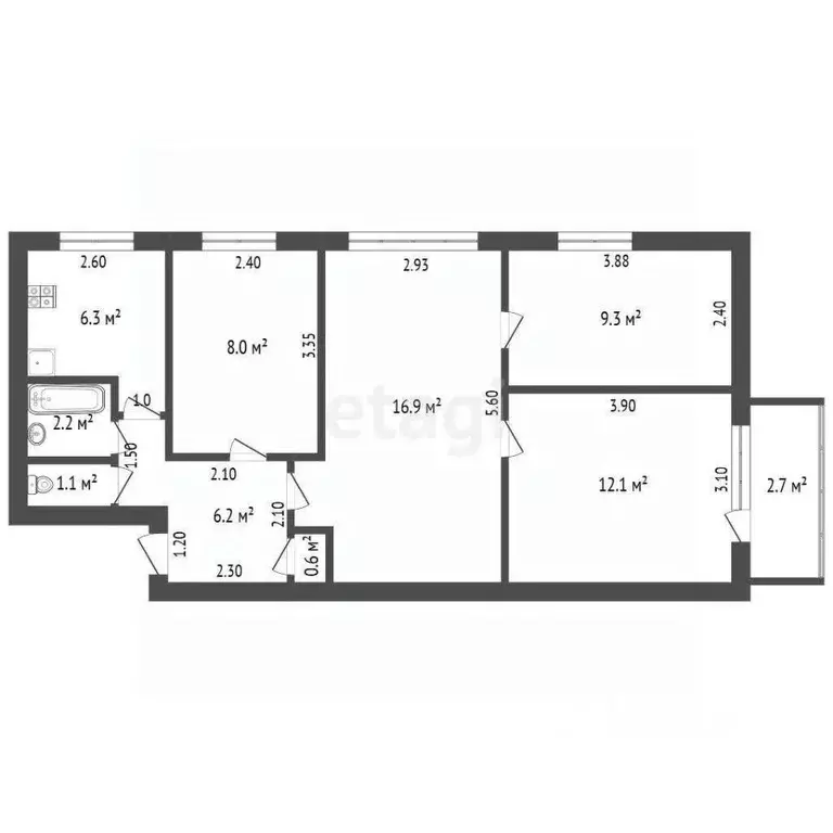 4-к кв. Хабаровский край, Комсомольск-на-Амуре ул. Гамарника, 17 (62.7 ... - Фото 2