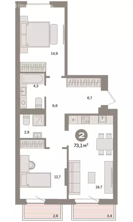 2-комнатная квартира: Екатеринбург, жилой район Сортировочный, ... - Фото 2