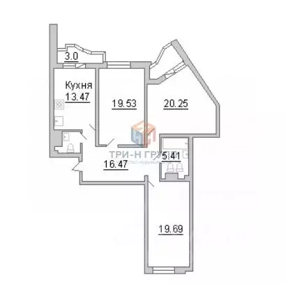 3-к кв. Санкт-Петербург просп. Просвещения, 43 (100.2 м) - Фото 2