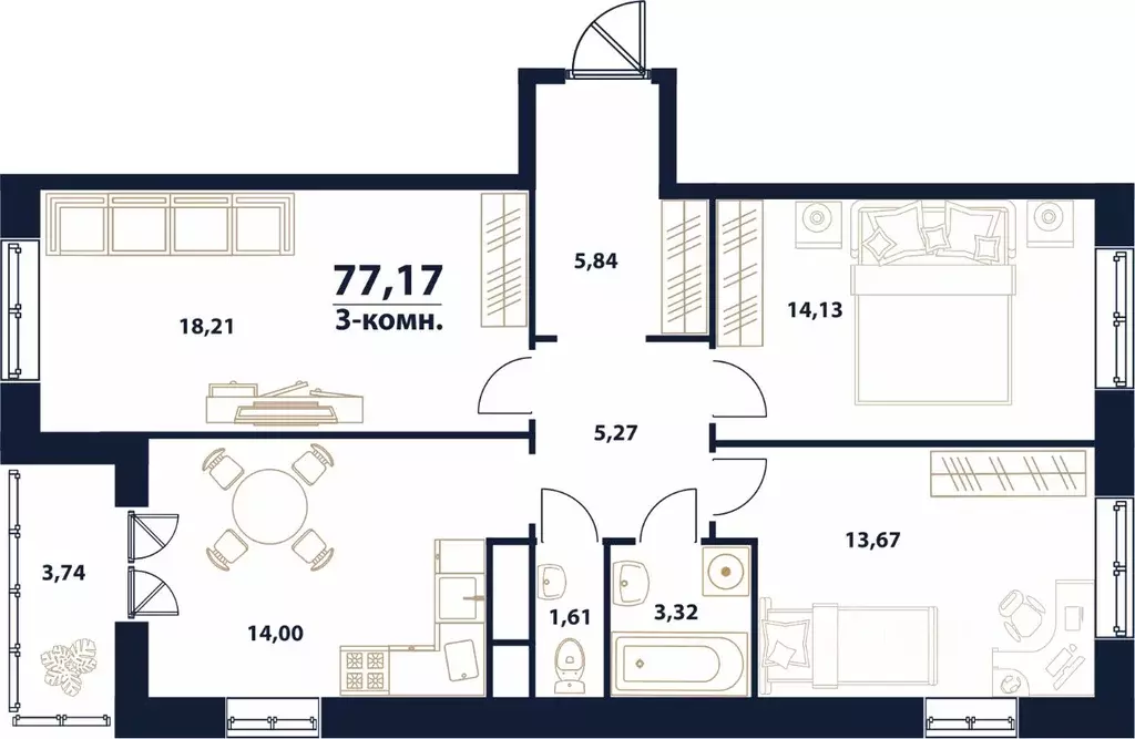 3-к кв. Ульяновская область, Ульяновск Новый Город мкр, 17-й кв-л, ... - Фото 1