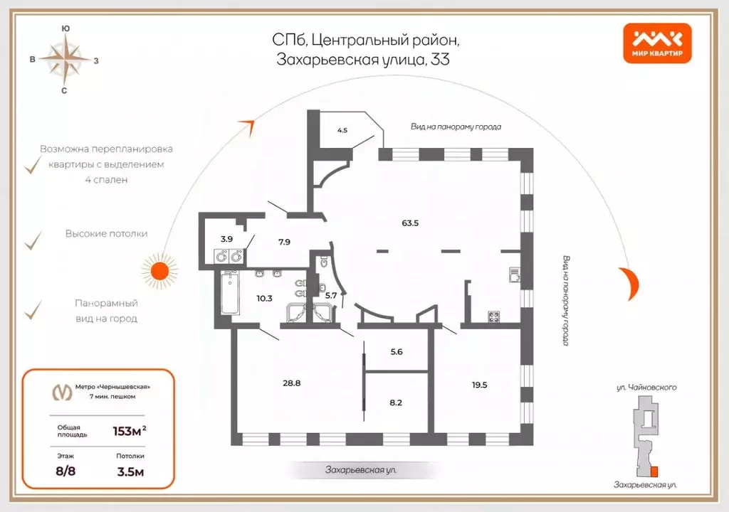 3-к кв. Санкт-Петербург Захарьевская ул., 33 (153.4 м) - Фото 1