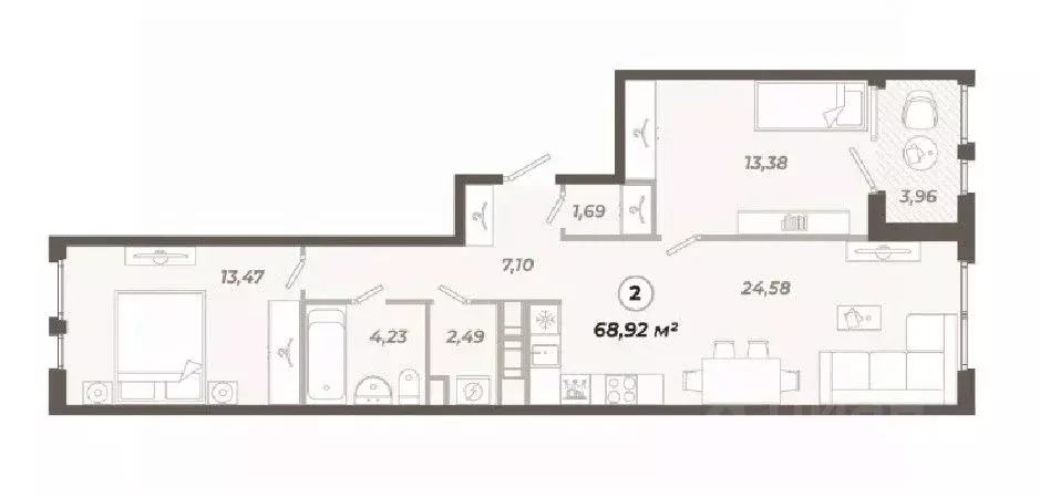 2-к кв. Санкт-Петербург ул. Коли Томчака, 21Д (68.92 м) - Фото 0