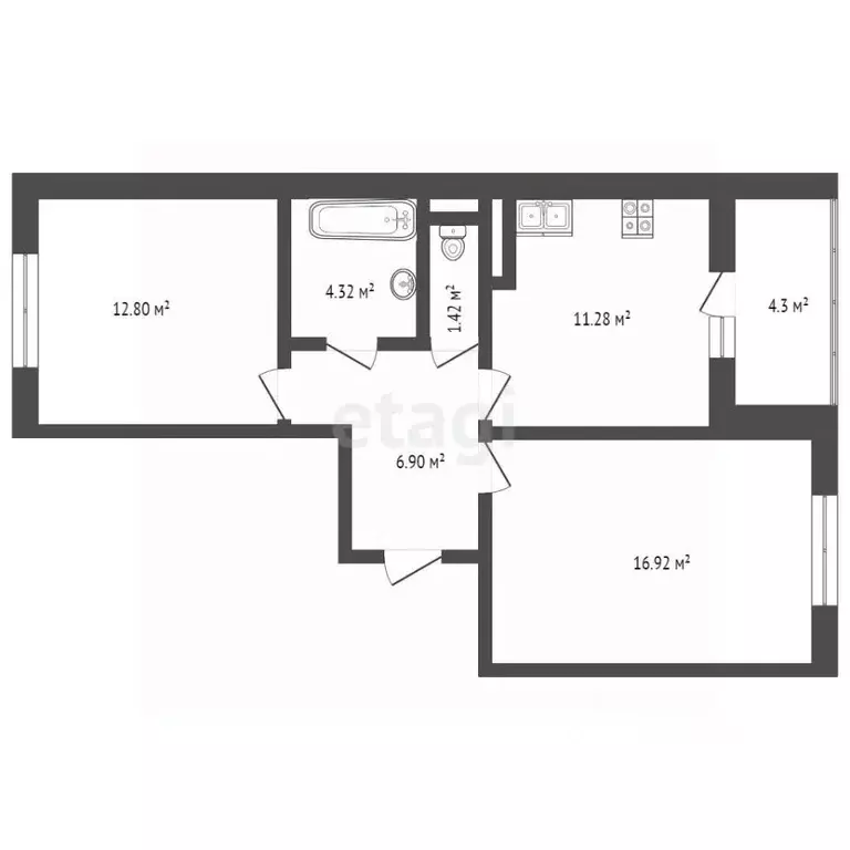 2-к кв. Калужская область, Калуга ул. Минская, 13 (55.79 м) - Фото 2
