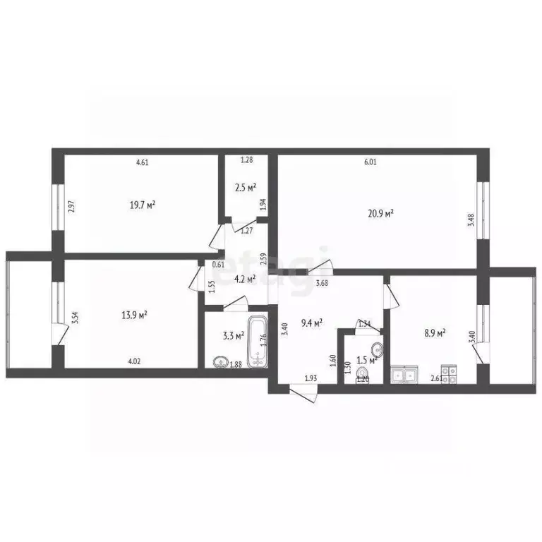 3-к кв. Архангельская область, Котлас Октябрьская ул., 39 (78.1 м) - Фото 2