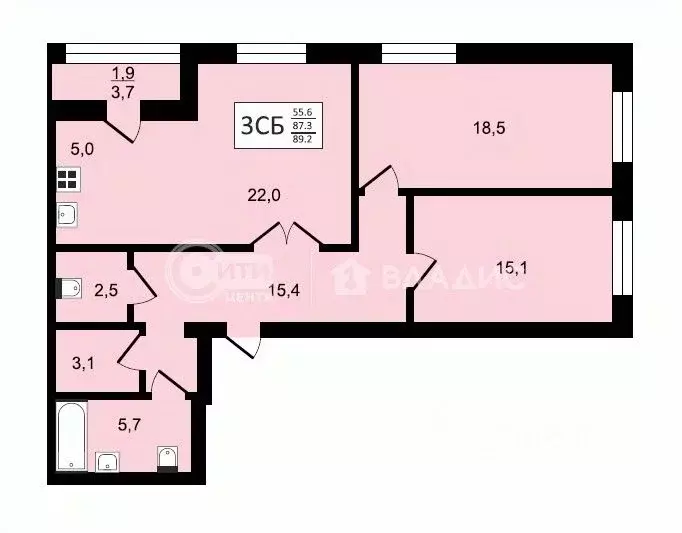 3-к кв. Воронежская область, Воронеж ул. Шишкова, 140Б/26 (89.2 м) - Фото 0