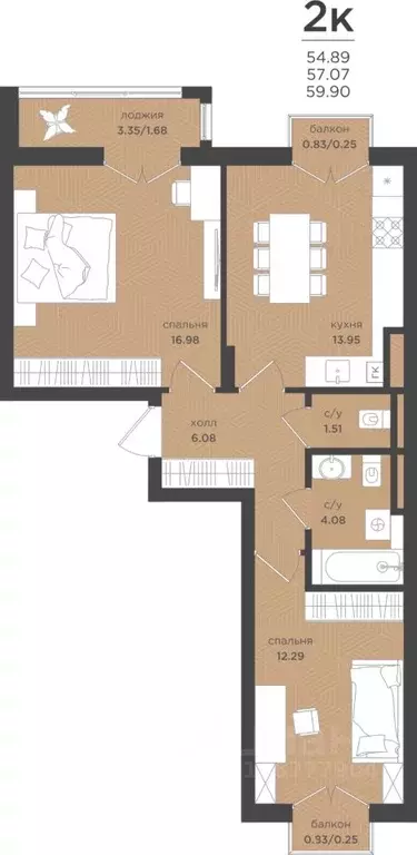 2-к кв. Калининградская область, Зеленоградск Вишневый квартал жилой ... - Фото 1