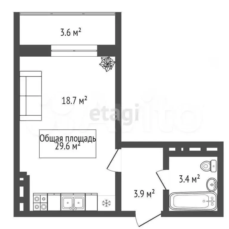 Квартира-студия, 29,6 м, 10/14 эт. - Фото 0