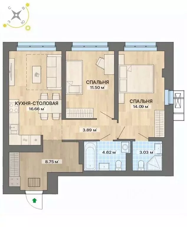 2-к кв. Свердловская область, Екатеринбург Академический мкр, 15-й ... - Фото 1