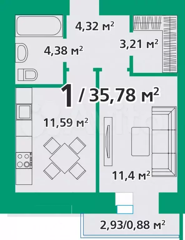 1-к. квартира, 35,8 м, 7/8 эт. - Фото 0