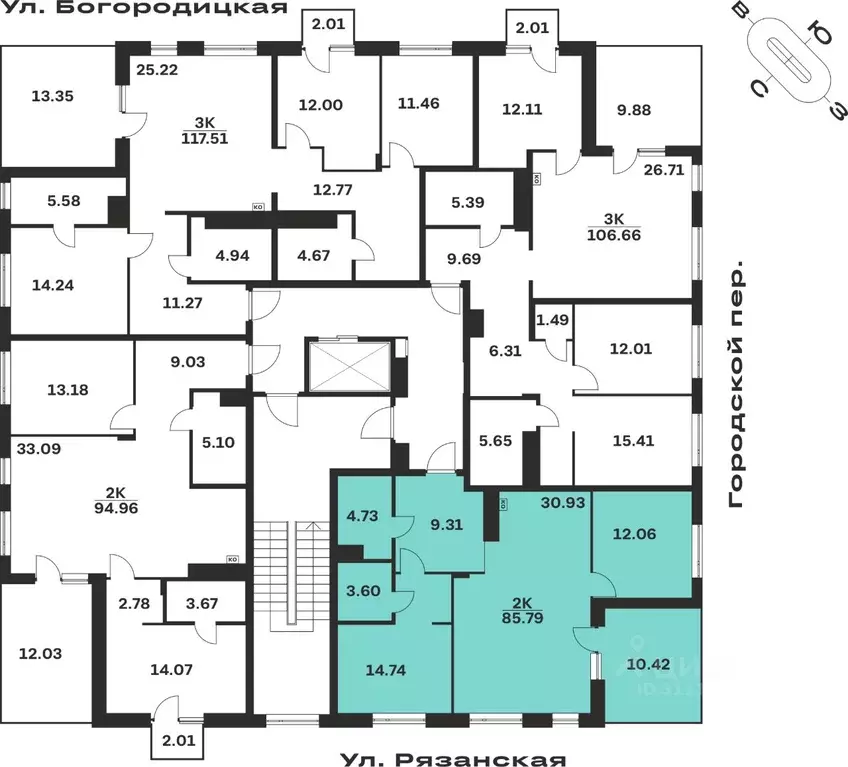 2-к кв. Тульская область, Тула ул. Богородицкая, 8В (78.49 м) - Фото 2