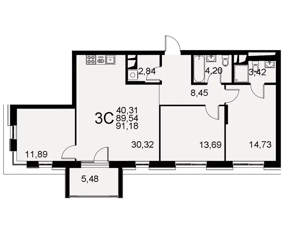 3-к кв. Тульская область, Тула Хлебная пл. (89.54 м) - Фото 0