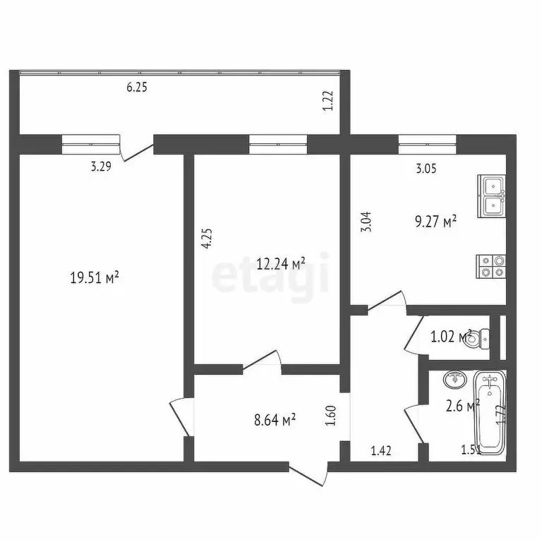 2-комнатная квартира: Ульяновск, Сиреневый проезд, 15 (53.7 м) - Фото 1