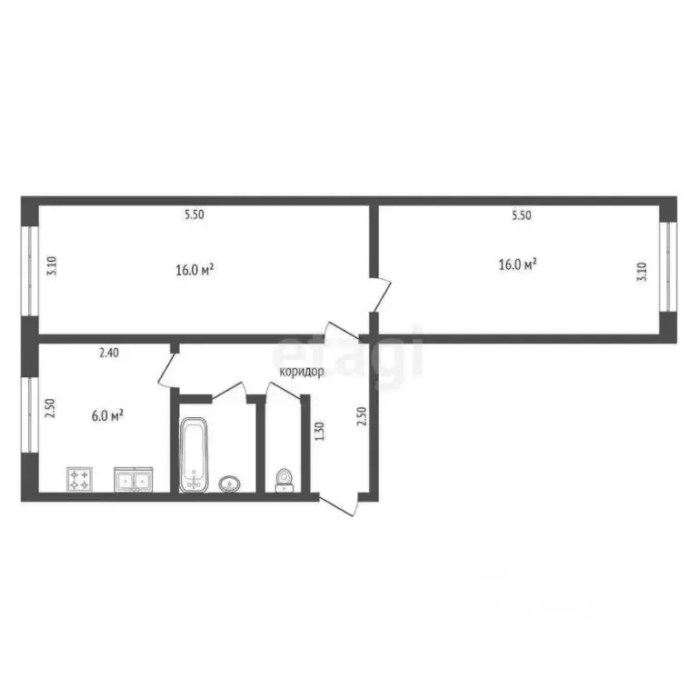 2-к кв. Тамбовская область, Рассказово ул. Пушкина, 14 (43.8 м) - Фото 2