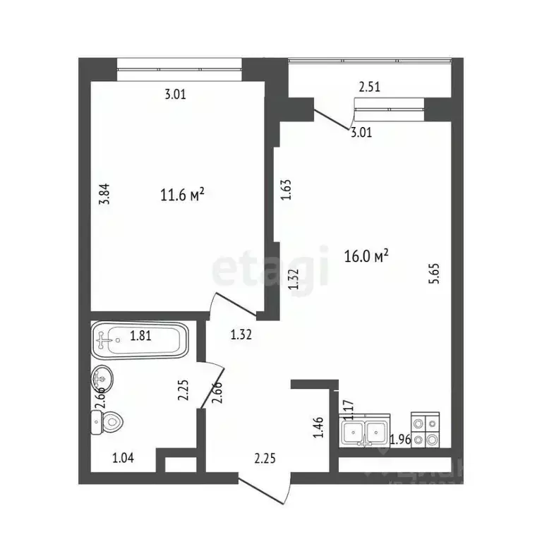 1-к кв. Тюменская область, Тюмень Полевая ул., 108 (37.0 м) - Фото 1