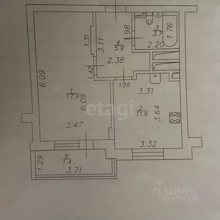 1-к кв. Татарстан, Казань ул. Нурихана Фаттаха, 15 (39.1 м) - Фото 1