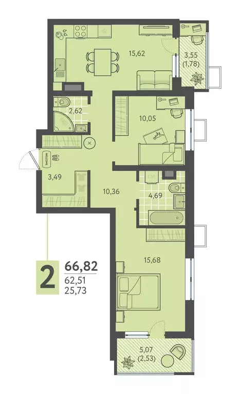 2-комнатная квартира: Краснодар, улица имени Леона Орбели, 9 (66.82 м) - Фото 0