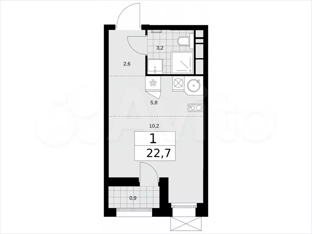 Квартира-студия, 22,7 м, 7/8 эт. - Фото 1