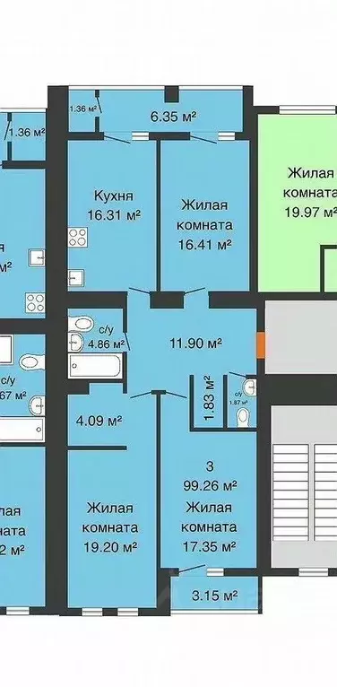 3-к кв. Ростовская область, Ростов-на-Дону Измаильский пер., 39а (95.1 ... - Фото 1