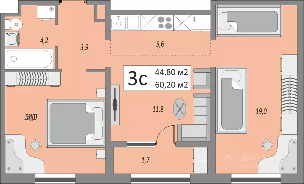 3-к кв. Оренбургская область, Оренбург ул. Юркина, 6 (60.2 м) - Фото 0
