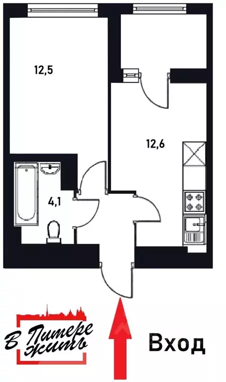 1-к кв. Санкт-Петербург пос. Парголово, ул. Брюлловская, 5с1 (34.6 м) - Фото 2