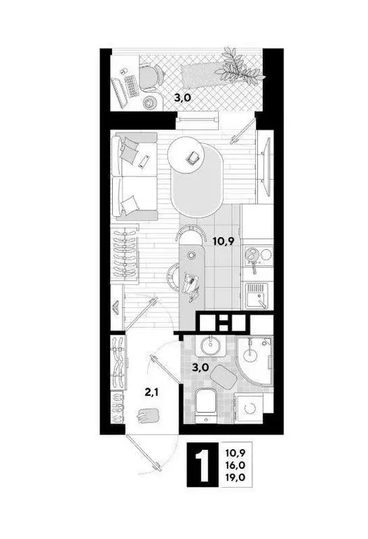 Квартира-студия: Краснодар, улица Ивана Беличенко, 103 (19 м) - Фото 1