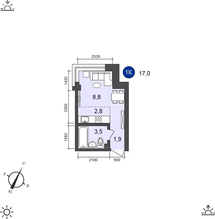 1-комнатная квартира: Иркутск, Старо-Кузьмихинская улица, 36/1 (17 м) - Фото 0