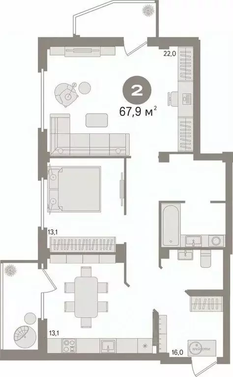 2-к кв. Свердловская область, Екатеринбург ул. Самолетная, 23 (67.9 м) - Фото 2