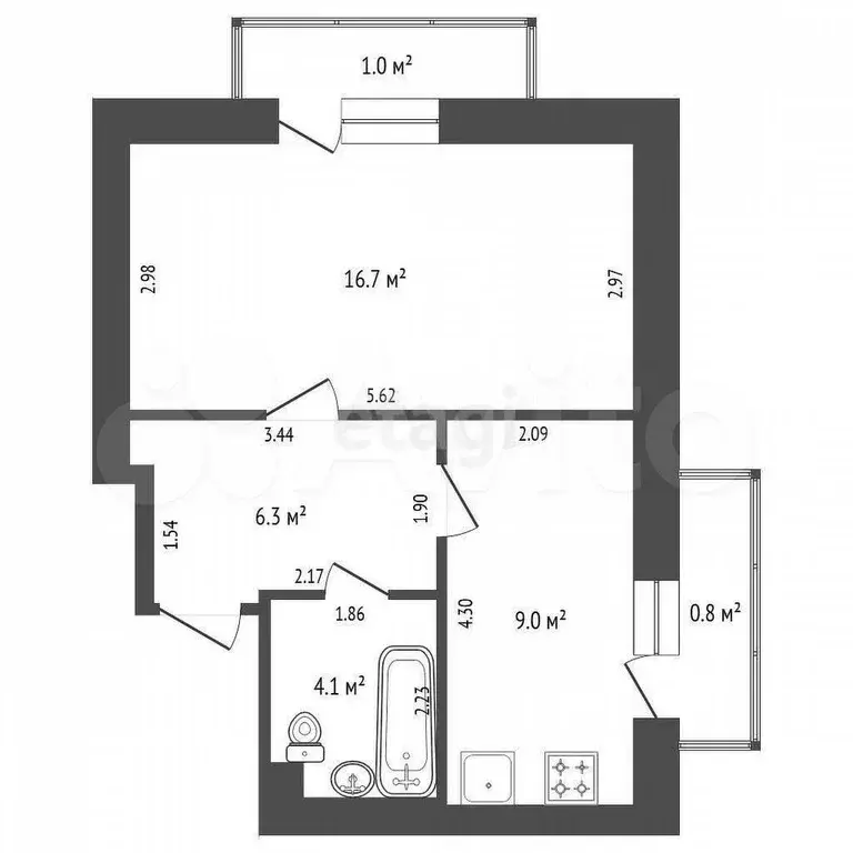 1-к. квартира, 36,1 м, 4/6 эт. - Фото 0