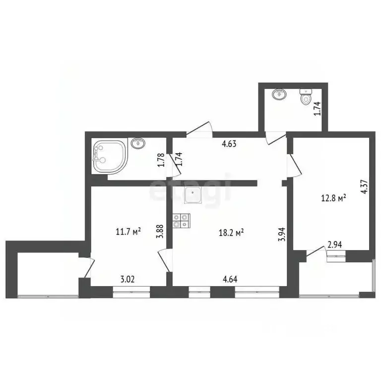 2-к кв. Ямало-Ненецкий АО, Новый Уренгой просп. Губкина, 19 (59.4 м) - Фото 2