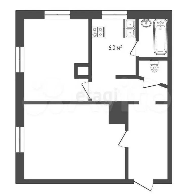 2-к. квартира, 53 м, 1/2 эт. - Фото 0