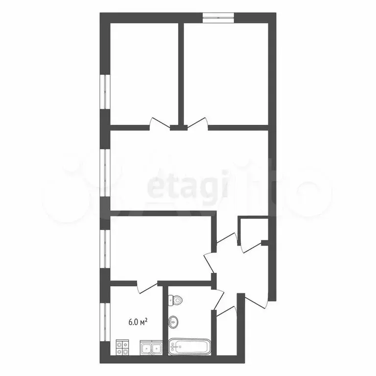 4-к. квартира, 60,4 м, 1/5 эт. - Фото 0