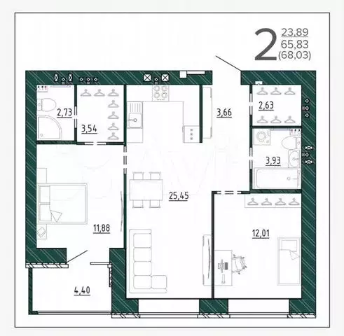 2-к. квартира, 68 м, 9/9 эт. - Фото 0