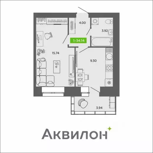 1-к кв. Архангельская область, Архангельск ул. Урицкого (34.14 м) - Фото 0