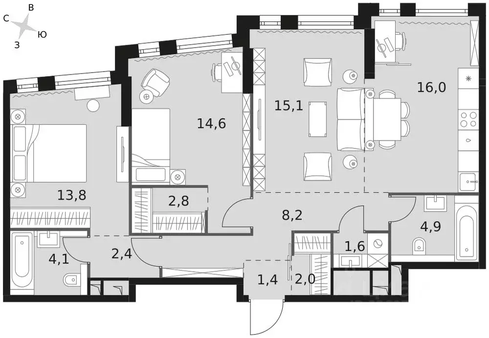 3-к кв. Москва Варшавское ш., 37АК1 (86.9 м) - Фото 2