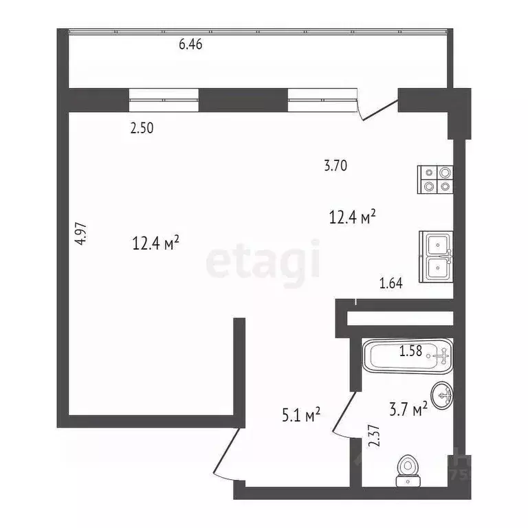 1-к кв. Саха (Якутия), Якутск ул. Кузьмина, 30/2 (33.6 м) - Фото 2