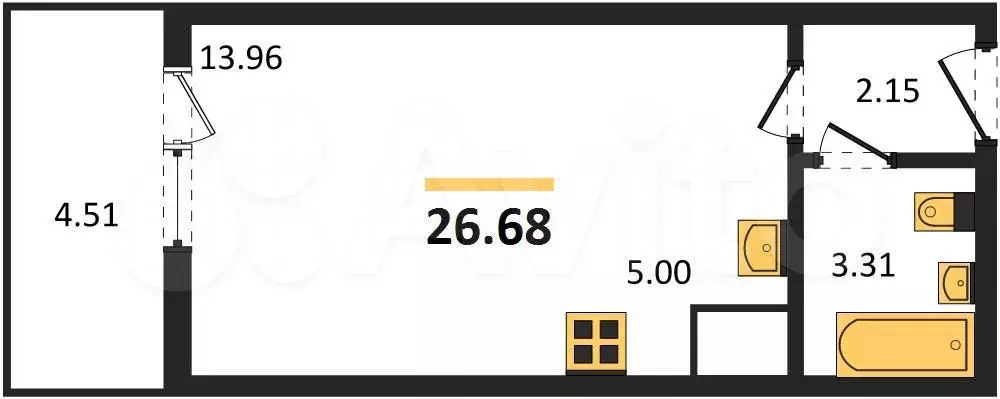 Квартира-студия, 26,7 м, 1/14 эт. - Фото 0