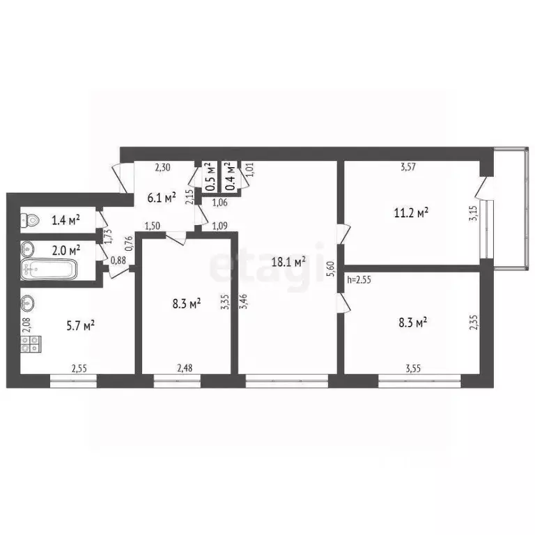 4-к кв. Владимирская область, Ковров ул. Грибоедова, 28 (62.8 м) - Фото 2