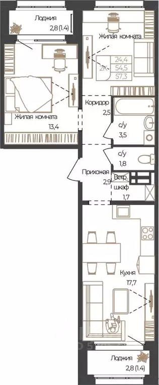 2-к кв. Алтай, Майминский район, с. Майма, Алгаир-2 кв-л  (57.3 м) - Фото 1