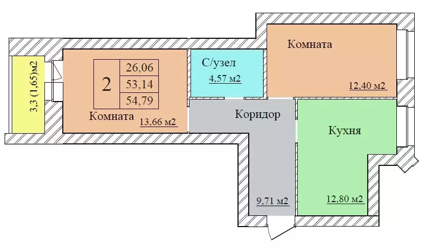 2-комнатная квартира: Ярославль, посёлок Текстилей, 17 (54.79 м) - Фото 2