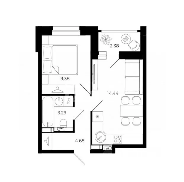 1-к кв. Липецкая область, Липецк ул. Буденного, 4 (32.8 м) - Фото 2