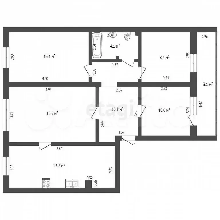 4-к. квартира, 77 м, 4/5 эт. - Фото 0